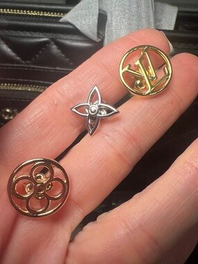 Mixed Metal Monogram Earring Trio — Rose Gold, Gold & Silver
